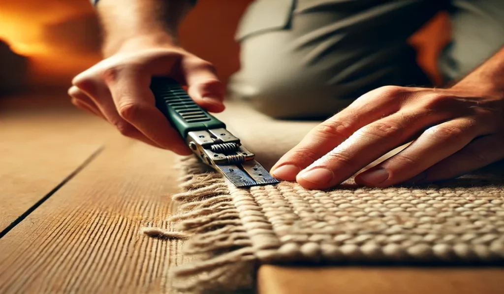 Repairing a frayed carpet seam with a seam repair tool