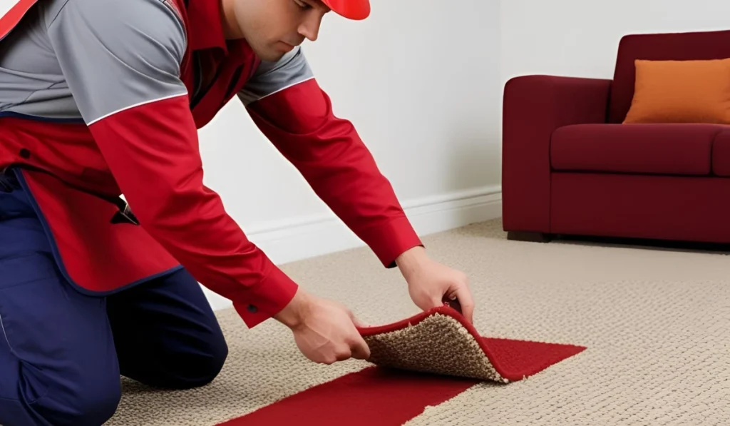 Technician Replacing Damaged Carpet Section
