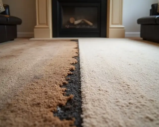 Dramatic before and after carpet repair transformation