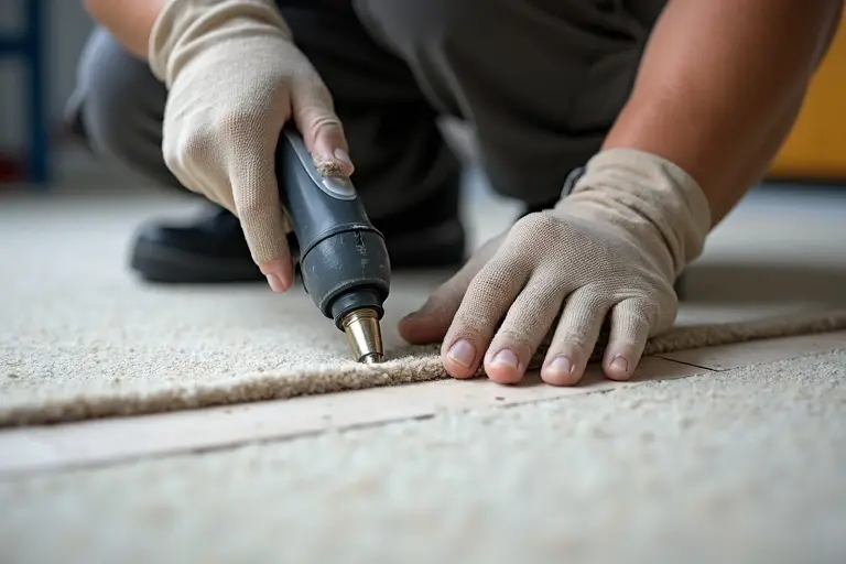 Professional carpet seam repair process