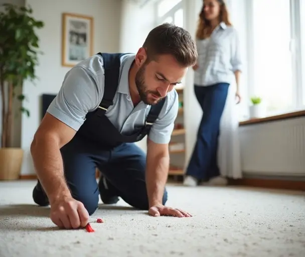 Professional carpet repair technician at work